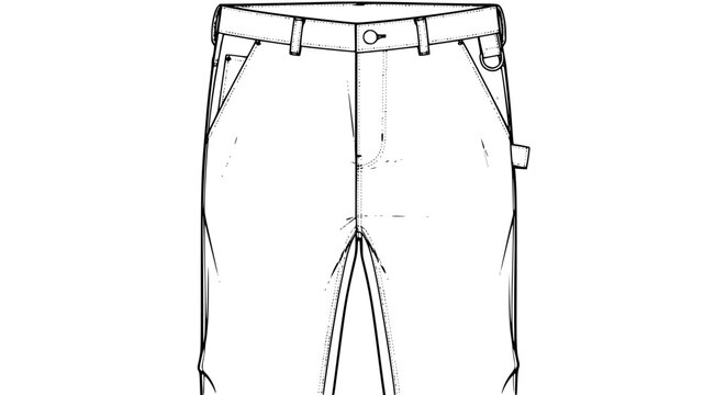 Work pants vector illustration showing technical fashion design sketch of durable utility trousers with pockets and belt loops for industrial construction apparel manufacturing and clothing industry.