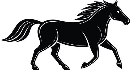 Black horse silhouette running with flowing mane and tail © Vector Art