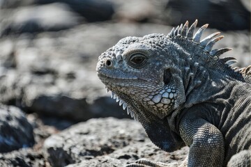 Obraz premium Close-up of a spiny iguana resting on rocky terrain
