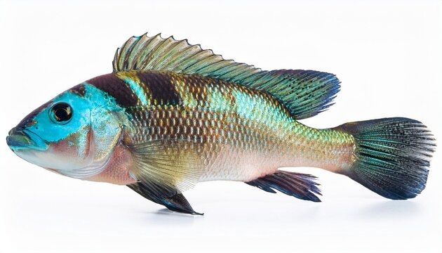 Iridescent cichlid fish profile