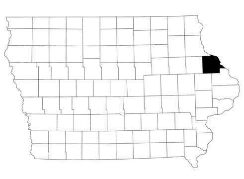 Map of dubuque county in Iowa state on white background. single County map highlighted by black colour on Iowa map. UNITED STATES, US