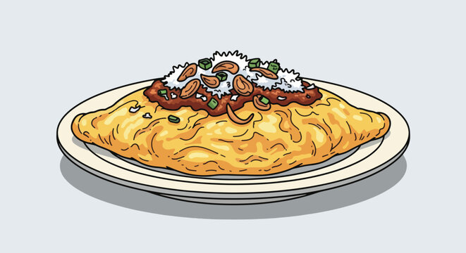 Omurice Japanese Fried Rice Omelet Dish on Plate Delicious Food.