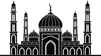 Black and white mosque silhouette with domes and minarets © Vector KIng