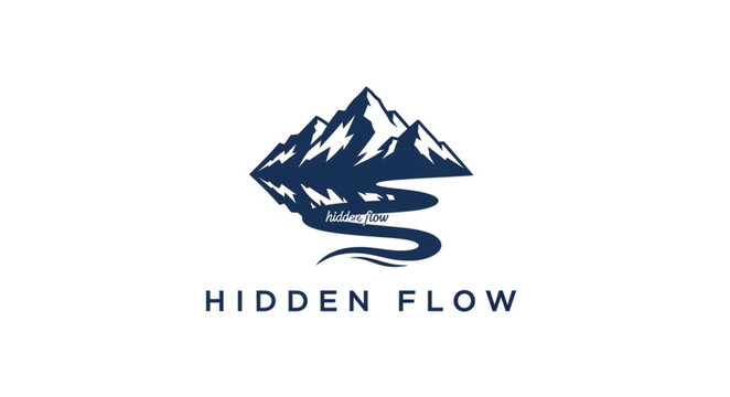 Stylized mountain and river logo with flowing design.