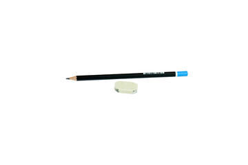 Fototapeta premium Drawing Pencil with Eraser Isolated on White Background – Wooden Graphite Pencil for Sketching, Writing and Drafting