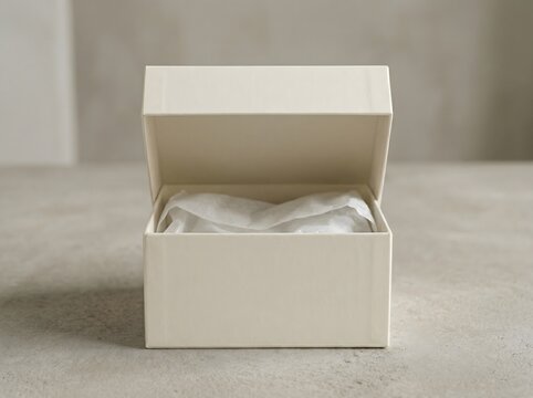 Open white gift box containing soft folded fabric inside