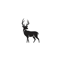 Fototapeta premium Minimal deer silhouette logo representing wildlife nature branding identity with clean and elegant black icon design