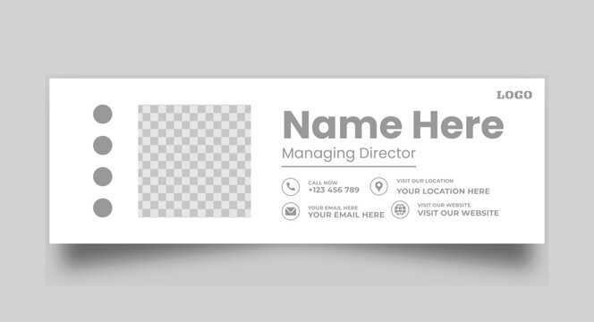 Minimalist email signature template with grey accents clean design photo placeholder and essential contact details.