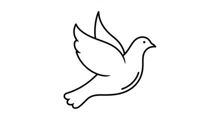 Fototapeta premium A simple line drawing of a white dove in flight with outstretched wings on a plain background symbolizing peace and freedom