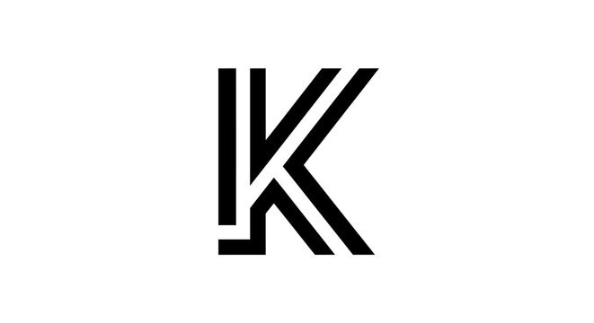 Modern vector graphic of letter k with parallel lines on white background