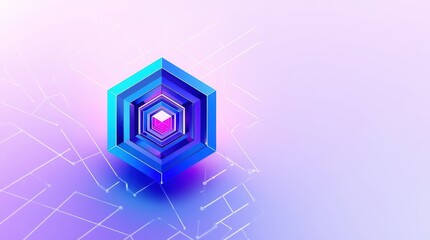 Fototapeta premium A futuristic 3d hexagon shape with glowing neon light effects and a digital circuit board design isolated on white background