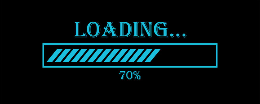 Vector illustration of website loading bar, downloads, uploads in blue color isolated on black background for websites and graphic resources.70%loaded bar.