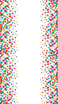 Colorful confetti pattern with vibrant shapes on white background  