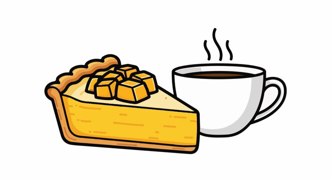 Delicious slice of mango pie with a steaming cup of coffee