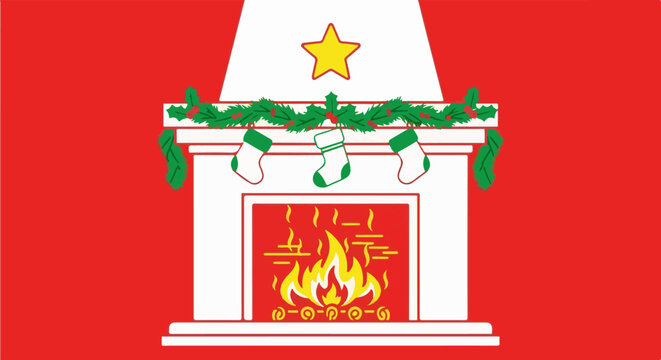 Festive fireplace with stockings and garland