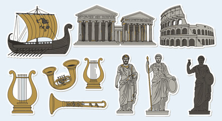 Ancient Roman and Greek Artifacts and Architecture Collection for Empire Theme © PAPA