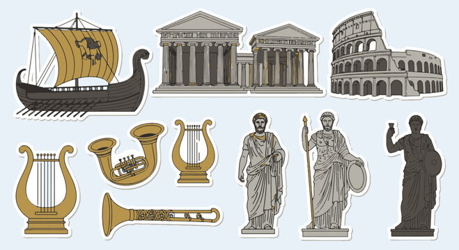 Ancient Roman and Greek Artifacts and Architecture Collection for Empire Theme