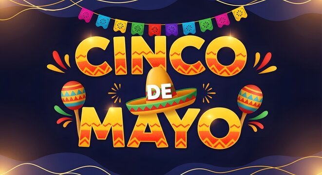 Cinco de mayo vibrant cinco de mayo celebration graphic with sombrero and maracas at night