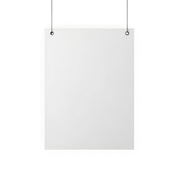 Blank white poster board with strings for hanging isolated on transparent background