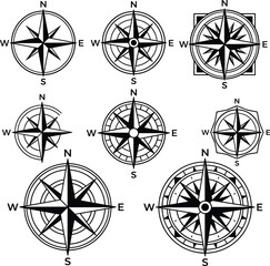 Obraz premium Compass Rose Icon Set Navigation Direction Map Wind Rose Collection Vector Illustration