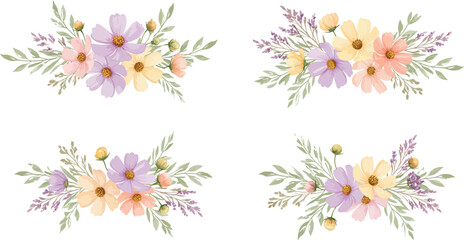Fototapeta premium A beautiful vintage floral illustration featuring a bunch of pink rose blossoms and green leaves, perfect for a wedding greeting card or nature-inspired decorative pattern design