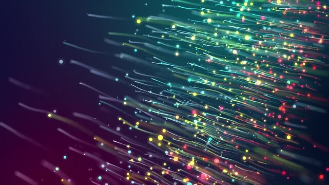 3d render vj loop Bright colors flow. Vivid lines paint lively scenes. Colorful streaks flow smoothly creating energizing visuals. Dynamic multicolored paths run continuously to energize surroundings