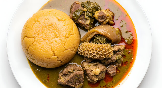 Traditional African fufu and soup meal.