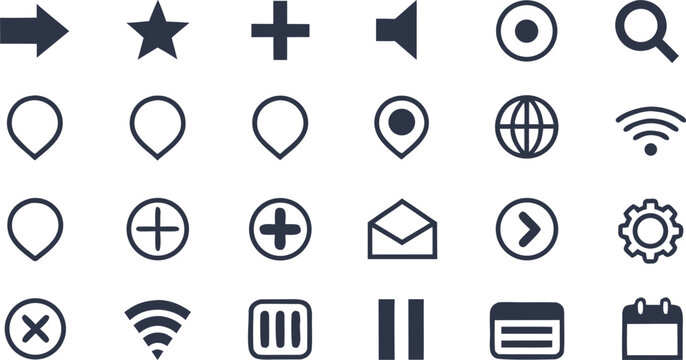 Set of dark blue ui interface on a white background, for web and, mobile application navigation