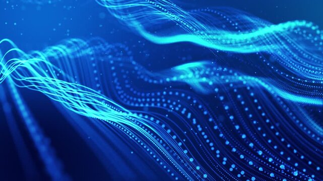 3d render particles background VJ loop Colorful data waves ripple across energetic three dimensional worlds. Vivid information waves surge through animated three dimensional environments