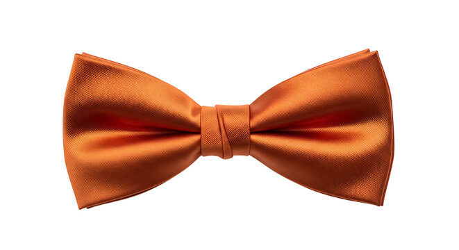 Elegant orange silk bow tie isolated on transparent background.