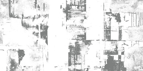 Obraz premium Grunge white textured background with faded newspaper prints, distressed overlay, subtle scratches and noise, vintage aesthetic, high-key tones, abstract urban texture vector illustration.