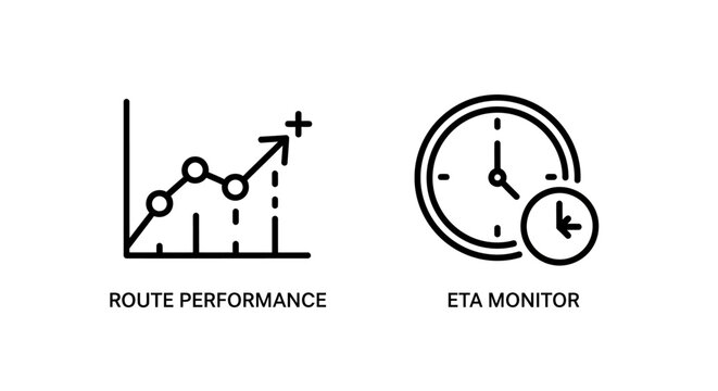 Route performance analytics and eta monitor clock line icon graphics