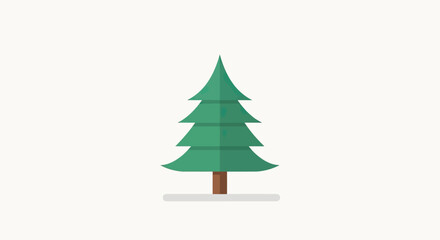 A simple, flat-design evergreen tree stands on a muted grey surface against a light cream background © Ahmad