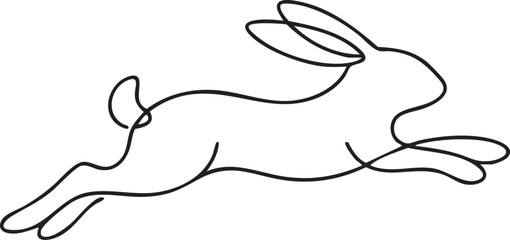 Obraz premium Jumping rabbit line art icon, minimal outline vector illustration for Easter spring concept