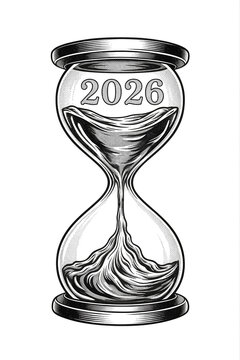 Hourglass 2026 Vintage Engraving Style for Business Countdown Planning
