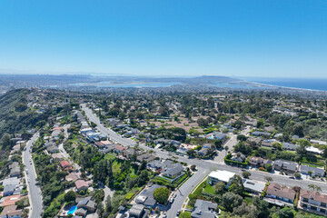 Fototapeta premium Aerial view of La Jolla Hills with big villas, San Diego, South California, USA