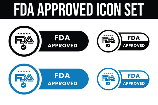 Four variations of the food and drug administration approved badges are displayed against a white background high quality professional detailed modern