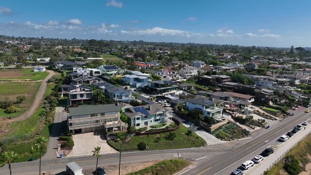 Aerial drone photo of Cardiff with nice house, West Coast of California, Encinitas, United States of America