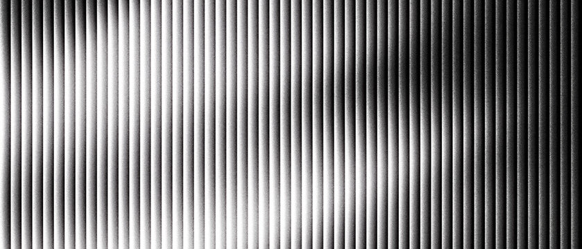 Abstract metallic texture with vertical lines and silver light reflections. Industrial steel background with rhythmic parallel stripes. Chrome surface pattern for modern technology designs.