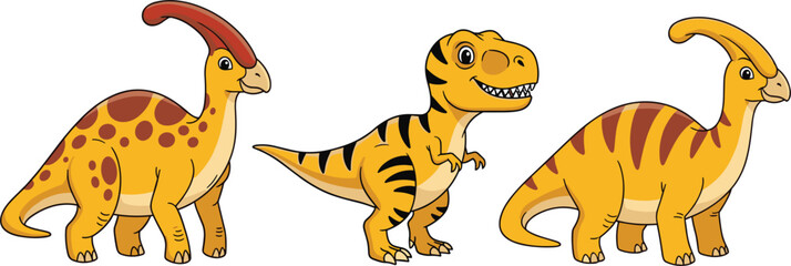 Cartoon Dinosaurs with Colorful Patterns and Friendly Expressions for Kids and Fantasy Designs © MdMonirul