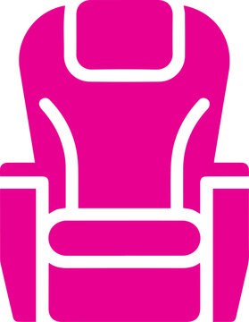 Bright pink cinema seat icon isolated on white background, minimalist vector illustration for movie theater or lounge seating
