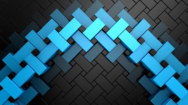 Geometric Shapes Form a Wave. Abstract motion, two color, 3d rendering, 4k resolution
