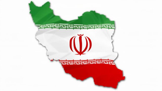 Iranian flag in political map, isolated on white background. Islamic Republic of Iran flag 3D border.