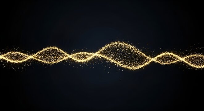 Abstract golden particle wave in a double helix pattern on black