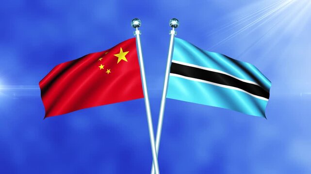 China and Botswana Flag Waving On Pole Loop