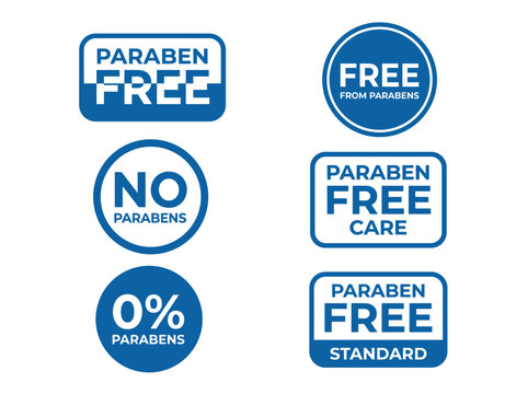 Minimal paraben free badges: set of six flat vector emblems for cosmetic packaging