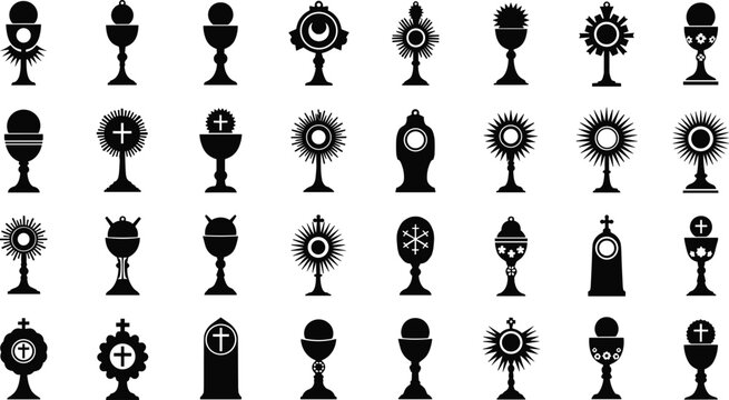 Holy communion chalice and eucharist symbols collection for christian church liturgy design elements