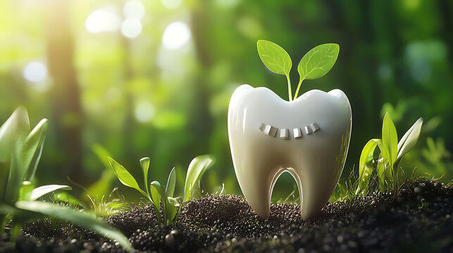 Healthy Tooth Growing in Nature Symbolizing Dental Care and Growth.