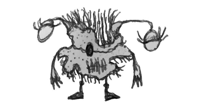 Sketchy style black and white creature isolated hand drawn animated video