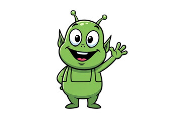 Fototapeta premium Cute cartoon alien waving isolated on transparent background for kids logo and playful sticker design